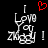 Pixelated text reads "I Love You Zingy!" with a red heart symbol above the text on a black background.