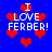 Blue background with red pixelated hearts and white text reading "I LOVE FERBER!" in a repeating pattern.
