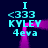 Cyan text and purple shapes on dark blue background, with repeated 'I <333 KYLEY 4eva' elements arranged in a -like pattern