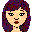Pixelated avatar with purple hair and light skin showing three distinct facial expressions