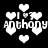 Black background with white pixelated hearts and repeated text 'Anthony' in a blocky font, some instances of 'I <3' visible among the heart shapes.