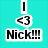 five distinct images including a turquoise text with 'I <3 Nick!!!' and four pixelated portraits of individuals
