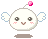 Pixelated character with white wings and pink gem floats above, displaying multiple facial expressions including smiling, blushing, and open-mouthed looks.