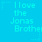 A static image with a bright cyan background displaying repeated text "I love the Jonas Brother" in light blue pixelated font, surrounded by small star and dot patterns.