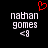 Pixelated text 'nathan gomes <8' appears twice on black background with red heart symbol above left instance.