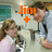 A four- shows a man and woman at a lab bench with microscopes, overlaid with orange text reading "Jim + Pam and NOT KAREN forever"