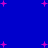 Blue background with scattered pink plus signs of varying sizes, some appearing as small dots.