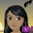 Pixelated static image of a cartoon character with long dark hair, brown eyes, and light skin holding a purple object with white text against a yellow-to-gray gradient background.