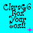 nine identical pixelated text icons on cyan background, each displaying 'ClaraG6', 'Rox', 'Your', 'oxl!' with pink plus and star symbols