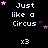 Pixelated text "Just like a Circus" with pink and purple stars on black background, repeated in pattern