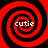Four identical red and black spiral patterns arranged in a , each containing the text 'cutie' in white pixelated font at the center