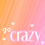 Animated pink and orange gradient background with 'go crazy' text surrounded by small white heart shapes, showing subtle animation changes across frames.