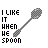 A 5x4 contact sheet of pixel art frames showing a spoon-to-fork transition with text variations, where most frames display 'I LIKE IT WHEN HE SPOON' and the last few show 'BUT I LIKE IT BETTER WHEN HE FORK.'