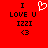 Red background with black text 'I LOVE U IZZI' and '<3', a white pixelated heart above the left 'I'.