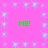 Bright pink background with light blue starburst patterns and four green 'ME!' texts arranged in a