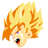 Pixelated character head with spiky yellow-orange hair, closed eye with blue highlight, and open mouth showing black pupil and red interior.