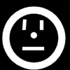 Five white circular icons on black background with distinct facial expressions: two vertical lines and horizontal line, angled lines forming frown, diagonal lines above horizontal line, two short horizontal lines and single slanted line, three circles of varying sizes.