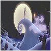 Animated scene with a large moon, snowy landscape, and black stars appearing sequentially against a dark background.