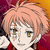 Pixelated anime-style character with peach hair and yellow eyes in three poses against a red-and-orange gradient background.