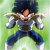 Pixelated character with dark blue hair, brown skin, and a determined expression, wearing a white and blue outfit with silver shoulder pads, standing in a wide stance against a green background.
