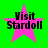 Four pink star-shaped icons with black text "Visit Stardoll" on a bright green background, arranged in a