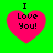 Four identical pink heart-shaped icons with black text "I Love You!" on a bright green background, arranged in a