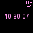 A static pixel art image with a pink heart symbol above two identical date strings on black background.