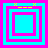 Four square display nested square patterns with cyan and magenta borders, yellow lines, and yellow X-shaped accents at top corners