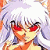 Pixelated anime-style character with white hair and red eyes in a dynamic pose against a gradient background of purple, orange, and yellow tones.