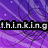 Pixelated purple background with white and gray text reading 'thinking' on a black bar.