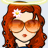 Pixelated cartoon icon of a girl with red hair, sunglasses, and a flower in her hair against a light gray background.