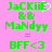 Green pixelated text on pink background with 'JaCKiiE' having a white heart symbol replacing the 'E' in the left view, and 'BFF<3' at the bottom.