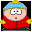 Pixelated character in red jacket and blue hat with yellow trim, showing sequential facial expressions from neutral to surprised.
