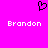 A static image with a bright pink background featuring two white 'Brandon' text labels and one black pixelated heart symbol above them.