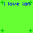 Green background with blue text 'i love ian' repeated twice, scattered green plus signs, and small green dots.