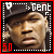 Pixelated portrait of a person wearing dark cap and earpiece, with 'Gent' text above and '50' below in red and white.