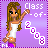 A 4x4 contact sheet of a pixel art animated icon featuring a cartoon woman with long brown hair, wearing a white tank top and purple shorts, raising her right arm against a light purple background with "Class-of-2008" text.