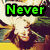 A four- shows a person with long brown hair in different poses and text overlays: 'Never' top-left, 'Shout' top-right, 'Never!' bottom-left