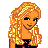 Pixel art animation of a female ice skater in cheerleading outfit with text "I love ice skating" on white background.