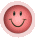 Five circular smiley face icons with distinct color schemes arranged in a , each featuring black eyes and a curved mouth on a gray background