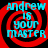 Four identical circular red and black spiral patterns with cyan text reading "Andrew is your master" arranged in a