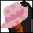 Pixelated animation of a character with dark hair and brown skin adjusting pink floral clothing, with text reading "Pimped out mami" in pink lettering on a white background.