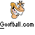 Pixelated cartoon character with exaggerated mouth and eyes, yellow-shirted figures interacting with devices, text labels above each section, repeated 'Goofball.com' text below.