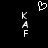 Pixelated white text 'KAF' appears twice on a black background with a pixelated heart symbol above the left instance.