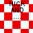 Red and white checkered pattern with "NICK AND" text and ellipses in four distinct arrangements