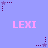 Pixelated light purple background with repeated pink 'LEXI' text and dark purple star icons in various positions.