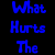 Blue and black pixelated text split across two backgrounds reads "What Hurts The MOST 3" with a small arrow symbol.