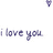 Pixelated text reads 'i love you' in lowercase purple letters on a white background with a small heart icon at top right.