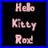 Pixelated text reading 'Hello Kitty Rod' in light pink on black background with blue border.