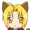 Animated chibi character with blonde hair, brown cat ears, and golden eyes in various expressions including neutral, winking, and mouth open.